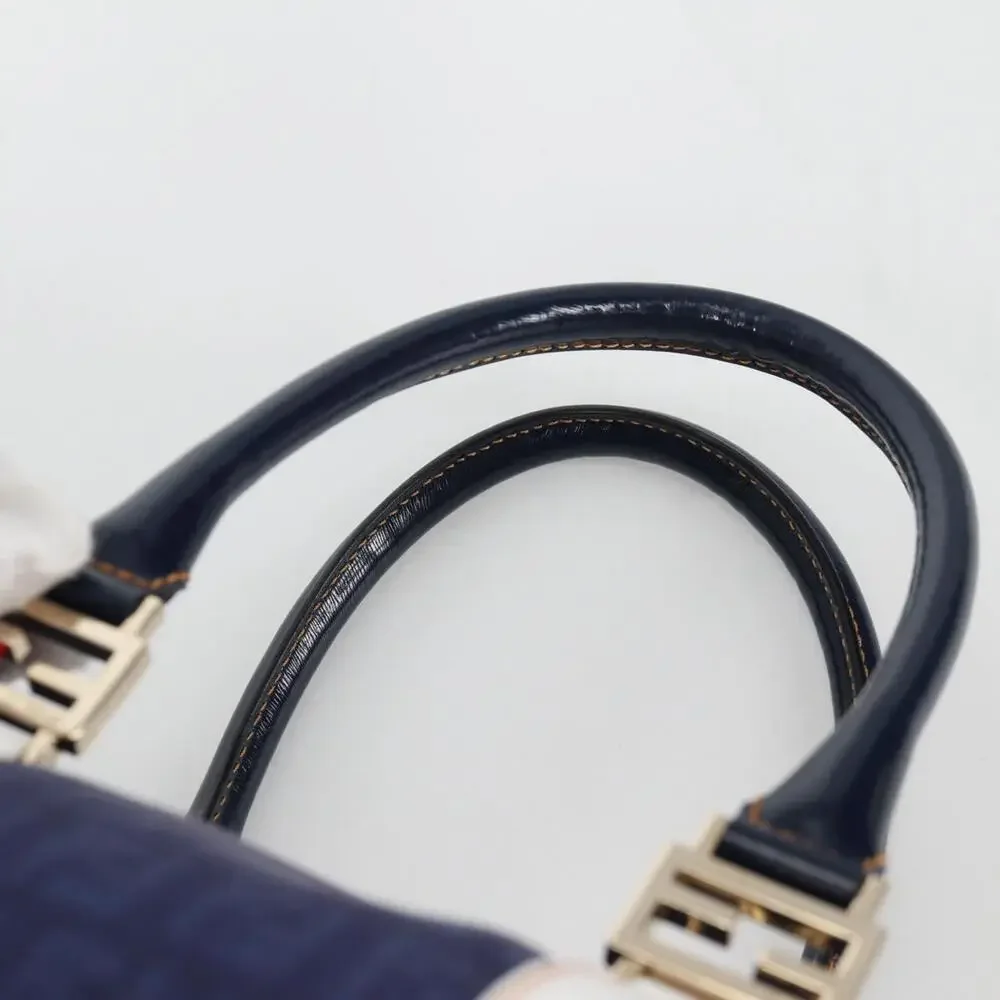 FENDI Zucchino Canvas Boston Bag Navy Gold